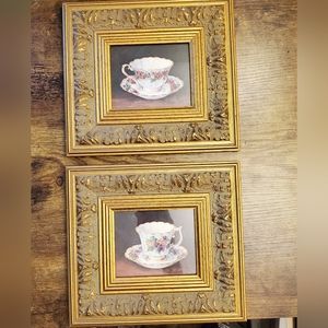 Barbara Mock Crown Fine Arts Set Of 2 Vintage Framed Tea Cup Paintings